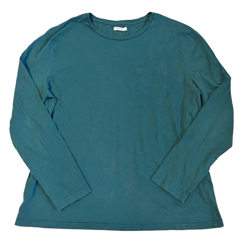 WoolOvers Organic Cotton Green Long Sleeve Tee Chest Pocket Women’s Large